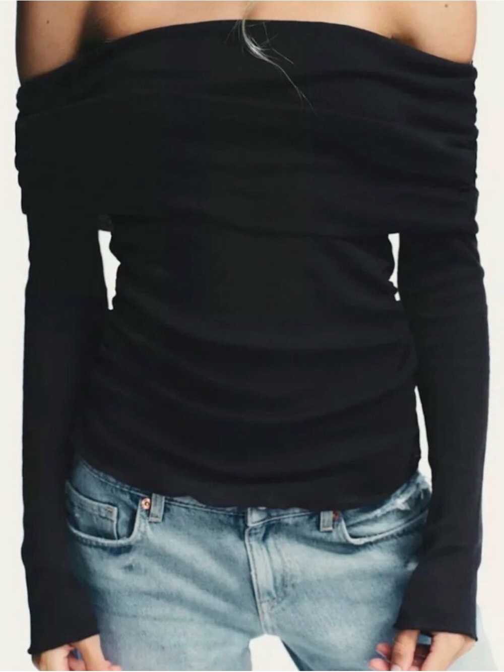 Zara Long Sleeve Off the Shoulder Shirt
